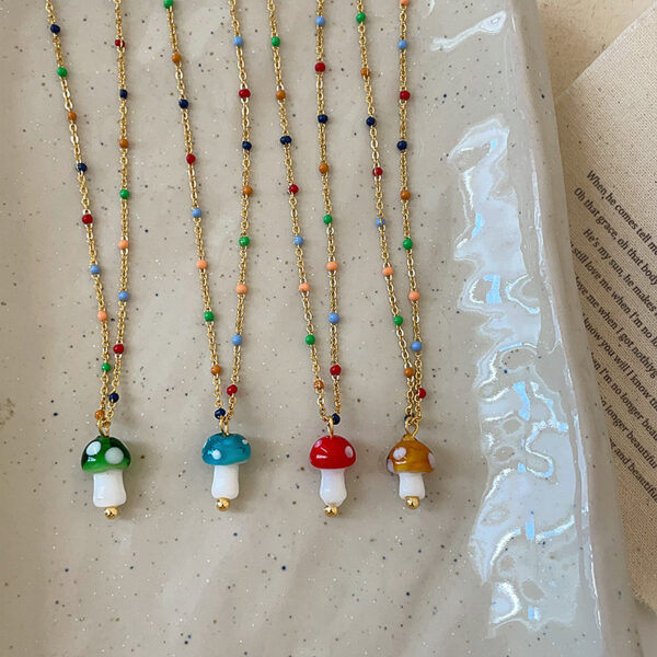 Wholesale Color Sugar Bean Glaze Mushroom Pendant Necklace Women's Light Luxury Elegant Elegant Necklace Clavicle Chain