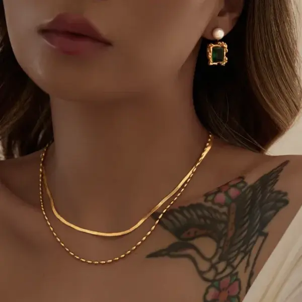 Wholesale Ion Plating (IP) 18K Gold Plated Necklace 304 Stainless Steel Basic Commute Waterproof Non Tarnish 304 Stainless Steel Lobster Trigger Clasp Closure Double Layer Necklaces