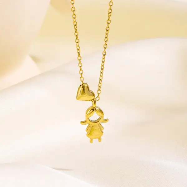 304 Stainless Steel Human Heart Shape Lock PVD Coated 18K Gold Plated Elegant Wedding Vacation O-shaped Chain Lobster Trigger Clasp Closure Gold Pendant Necklace