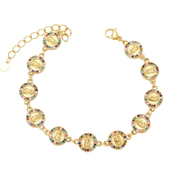 Wholesale Fashion Virgin Mary Copper Bracelets Splicing Gold Plated Zircon Copper Bracelets