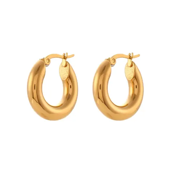 PVD Coated Real Gold Plated 18K Gold Round 304 Stainless Steel Fashion Waterproof Non Tarnish Hoop Earrings