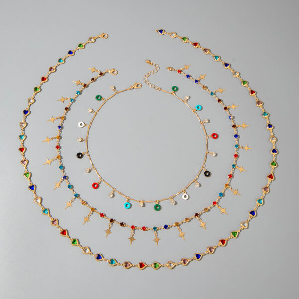Wholesale Colorful crystal metal clavicle necklace with Y-shaped chain layering