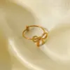 Wholesale PVD Coated Real Gold Plated 18K Gold Butterfly Bow Knot 304 Stainless Steel Sweet Simple Style Waterproof Non Tarnish Open Rings