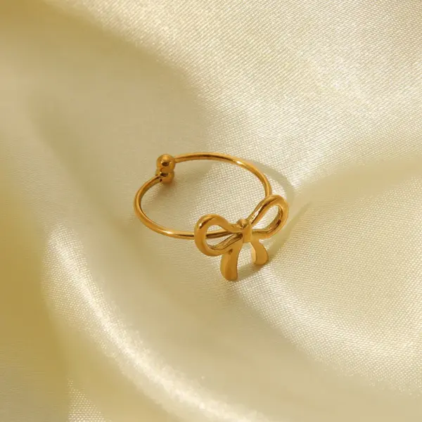 Wholesale PVD Coated Real Gold Plated 18K Gold Butterfly Bow Knot 304 Stainless Steel Sweet Simple Style Waterproof Non Tarnish Open Rings