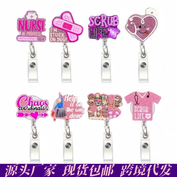 oly-0a4ea82d2395c44c262a8b3fa88a536c Wholesale Source factory to map can set acrylic fun badge clip telescopic rebound certificate buckle powder new strange pendant