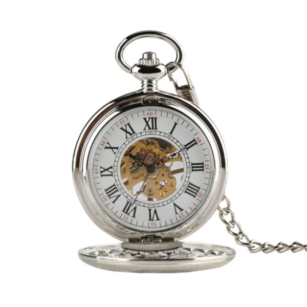 Wholesale Fashionable Golden Roman Lettering Hollow Petals Retro Mechanical Pocket Watch Wholesale Hot Selling Casual Gift Pocket Watch for Men and Women