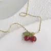 Wholesale PVD Coated Real Gold Plated 18K Gold Cherry 304 Stainless Steel Casual Sweet Waterproof Non Tarnish 304 Stainless Steel Pendant Necklace