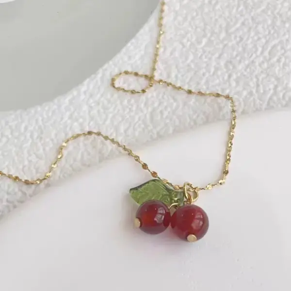 Wholesale PVD Coated Real Gold Plated 18K Gold Cherry 304 Stainless Steel Casual Sweet Waterproof Non Tarnish 304 Stainless Steel Pendant Necklace