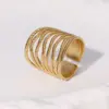 Wholesale PVD Coated Real Gold Plated 18K Gold Lines 304 Stainless Steel Vintage Style Exaggerated Modern Style Waterproof Non Tarnish Open Rings