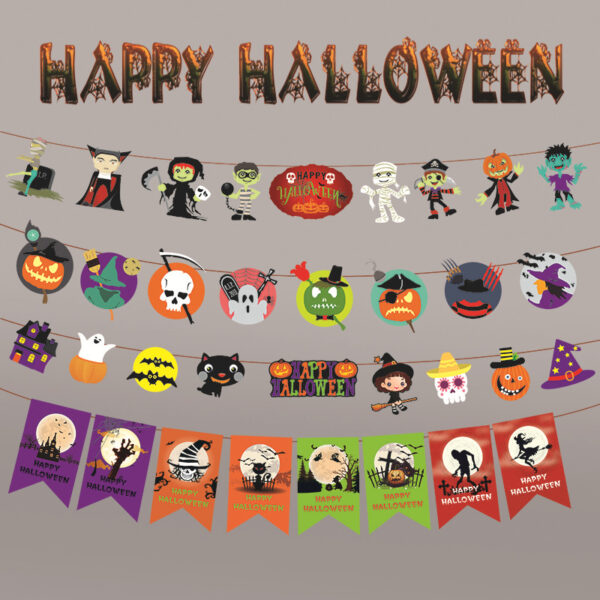 Wholesale Halloween Flag Pendant Pumpkin Paper Flower Party Supplies Scene Layout Halloween Decoration Triangle