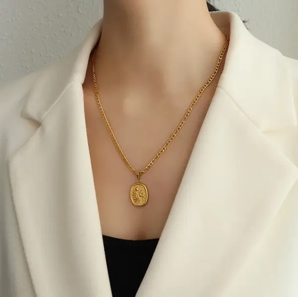 Wholesale PVD Coated Real Gold Plated 18K Gold Geometric 304 Stainless Steel Fashion Waterproof Non Tarnish 304 Stainless Steel Necklace