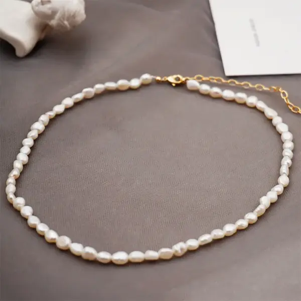 Wholesale Pearl Ferroalloy Vacuum Plating 18K Real Gold Plated Freshwater Pearl Pearl Cable Chain Irregular Necklace