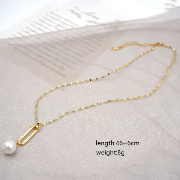Imitation Pearl Ferroalloy Copper Round Electroplating Vacuum Plating Real Gold Plated Casual Simple Style Waterproof Non Tarnish Plating Mariner Chain Gold Pendant Necklace