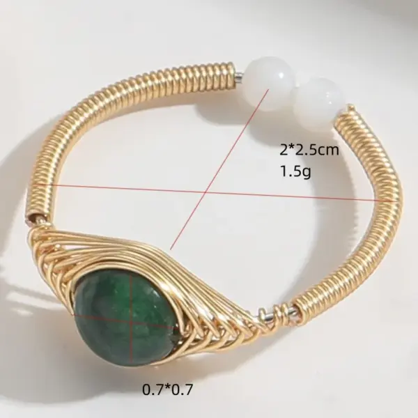 Wholesale Retro Round Natural Stone Copper 14k Gold Plated Rings