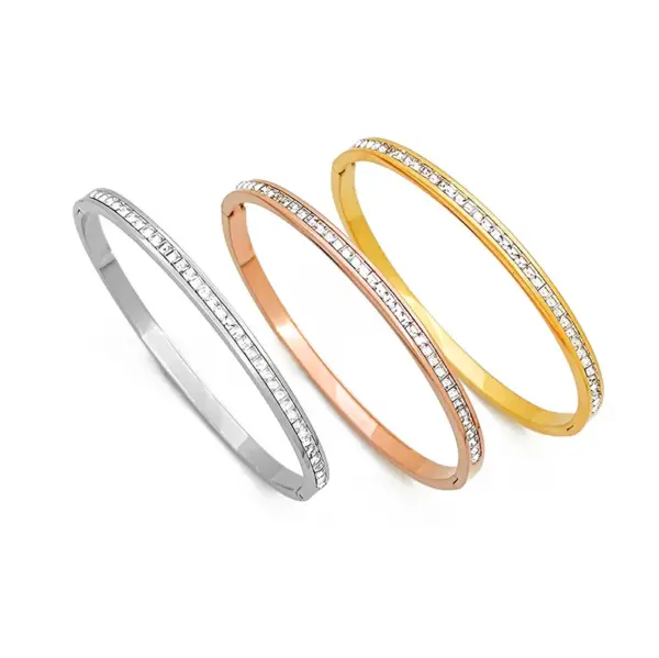 Wholesale Simple Style Solid Color Titanium Steel Inlay Zircon Bangle