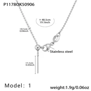 P1178-1 Steel Color Ball Necklace 49cm