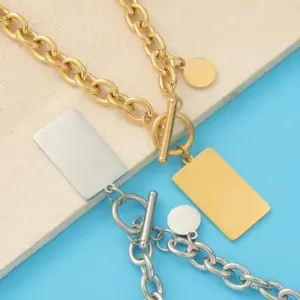 Wholesale 304 Stainless Steel Geometric Customization Laser Engraving PVD Coated 18K Real Gold Plated Casual Hip-Hop Streetwear Waterproof Non Tarnish Plating Cable Chain Necklace