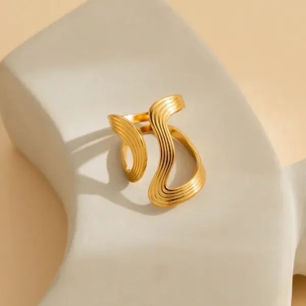 Wholesale Jewelry IG Style Simple Style Geometric Waves 304 Stainless Steel 18K Gold Plated Open Rings