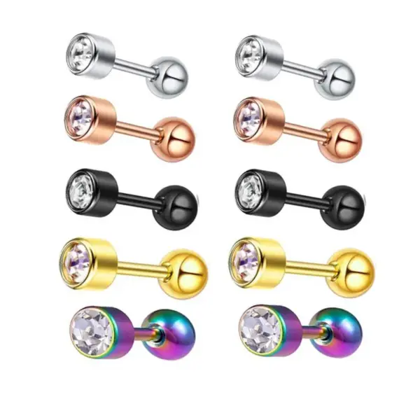 Fashion Solid Color Stainless Steel Inlay Artificial Gemstones Ear Studs 1 Piece