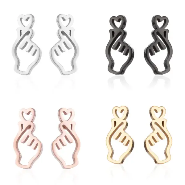 Wholesale PVD Coated 18K Gold Real Gold Plated Gesture Heart Shape 201 Stainless Steel Sweet Waterproof Non Tarnish Ear Studs