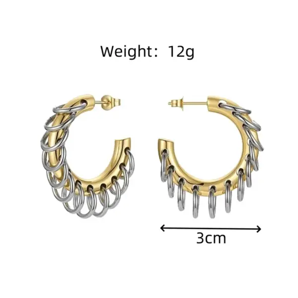 Wholesale 1 Pair IG Style C Shape Tassel Plating 304 Stainless Steel Ear Studs