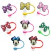 Wholesale Bow Straw Set Straw Cap Silicone Dust Plug Cute Anime Party Straw Decorative in stock