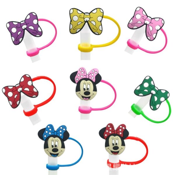 Wholesale Bow Straw Set Straw Cap Silicone Dust Plug Cute Anime Party Straw Decorative in stock
