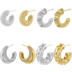Wholesale 1 Pair Exaggerated Luxurious Shiny C Shape Star Side Stripe Plating Inlay Copper Zircon 18k Gold Plated Ear Studs