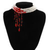 oly-0a8d6c0e04c33f86d2aca228b3f01f07 Wholesale European and American Cross-border Jewelry Personalized Round Bead Multi-layer Necklace Vintage Gothic Style Blood opping Tassel Imitation Pearl Necklace for Women