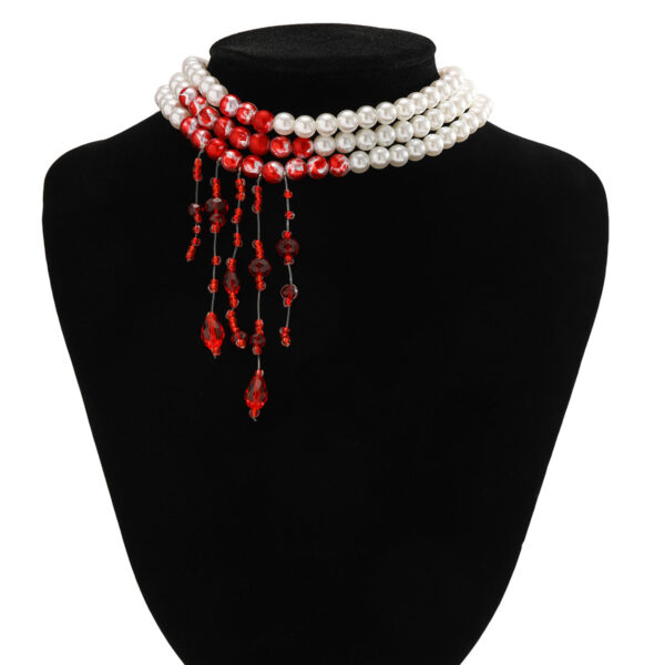 oly-0a8d6c0e04c33f86d2aca228b3f01f07 Wholesale European and American Cross-border Jewelry Personalized Round Bead Multi-layer Necklace Vintage Gothic Style Blood opping Tassel Imitation Pearl Necklace for Women