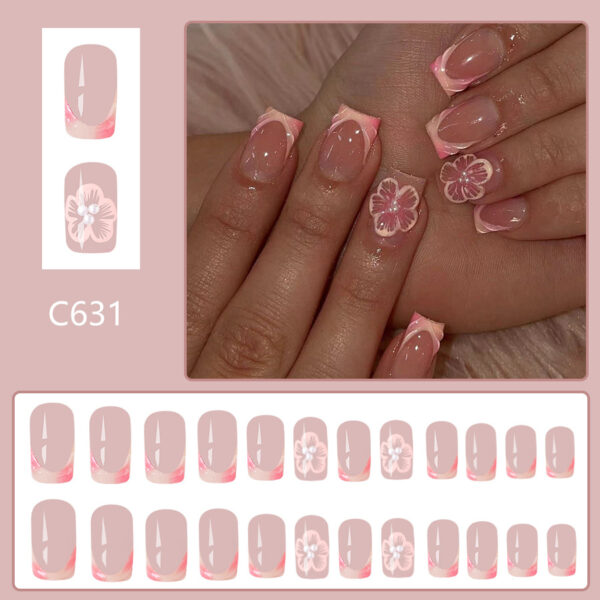 Wholesale Short bright face generous armour Europe and the United States cross-border foreign trade French relief flower pearl detachable wear nail art 24 pieces