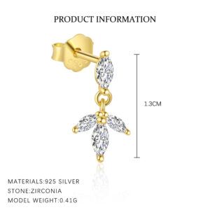 E4816-gold color/single three leaves / 925 silver