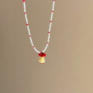 Last bite apple core beaded necklace