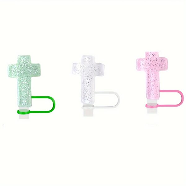 Wholesale Transparent glitter cross resin straw cap accessories ice cup dustproof food grade silicone glass straw cap span