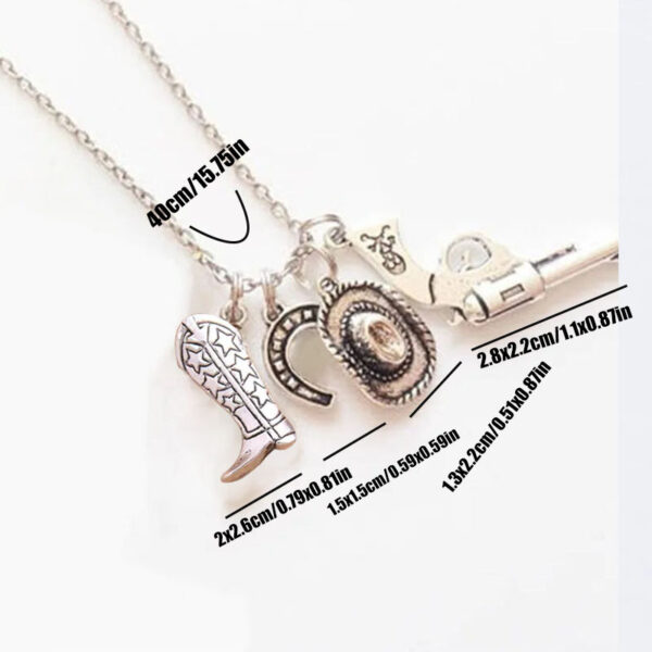Wholesale Vintage silver Bronze Cowboy Hat Boots Gun Horseshoe Necklace Denim Jewelry Texas Farm Necklace