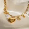 Wholesale Jewelry Simple Style Classic Style Heart Shape Flower Butterfly 304 Stainless Steel Zircon PVD Coated Pearl Hollow Out Inlay Cable Chain Multi Charms Necklace