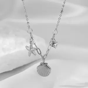 Qyh233 Shell Starfish Necklace / Steel Color