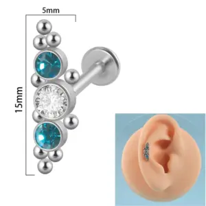 Arc Cluster a White Diamond Blue Zirconium / Stainless Steel 1.2x8mm