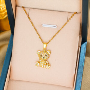 154 diamond bear necklace-gold