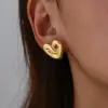 Wholesale 18K Gold Plated 304 Stainless Steel Vacuum Electroplating (In Furnace) Heart-Shaped Three-Dimensional Earrings Valentine's Day Gift