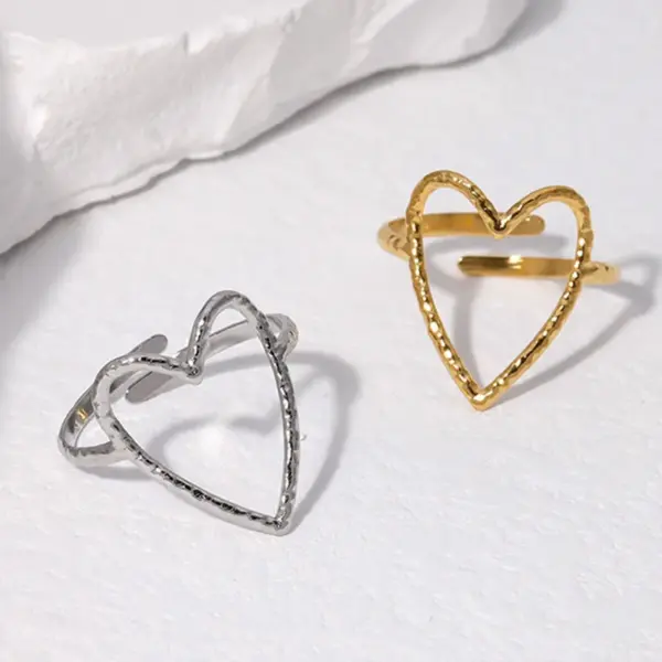 Wholesale Jewelry Sweet Heart Shape 304 Stainless Steel 18K Gold Plated Plating Hollow Out Stainless Steel Rings