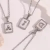 Wholesale 304 Stainless Steel Letter Square PVD Coated Shell Simple Style Waterproof Non Tarnish Inlay Cable Chain White Silver Pendant Necklace