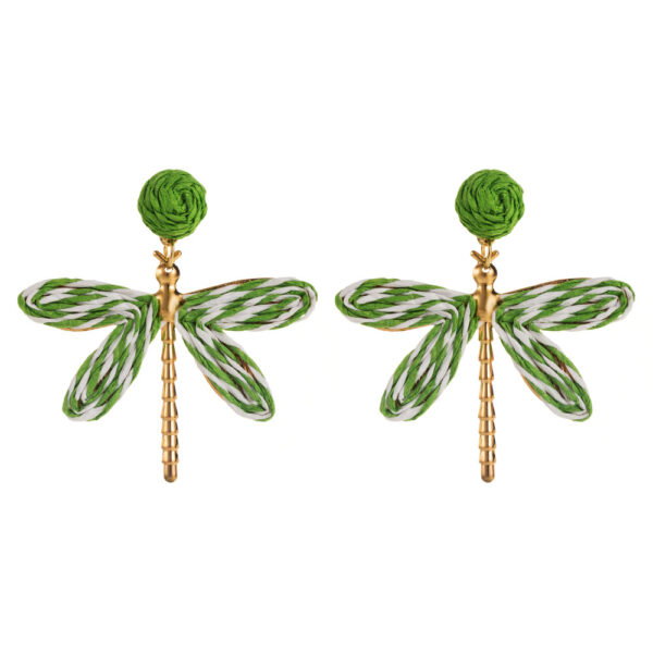 Wholesale European and American Exaggerated Hand-woven Rafi Grass Dragonfly Earrings Bohemian Niche Holiday Style Fresh Earrings Earrings