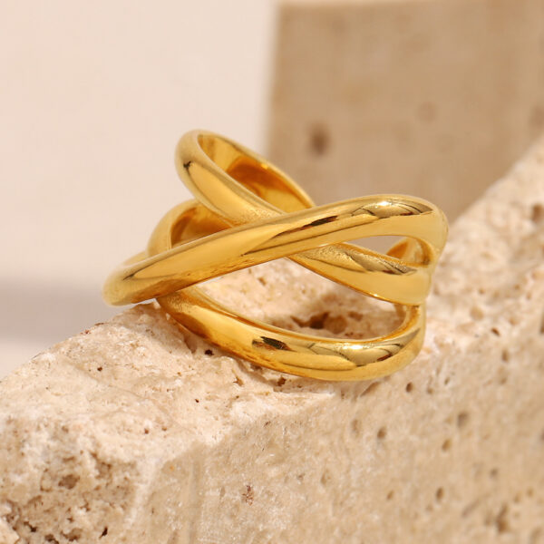 Wholesale Stainless steel 18K gold plated cross-line open ring