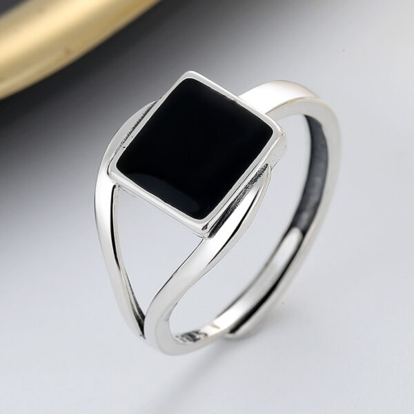 oly-0acb113936bbe804313670923db6a495 Wholesale Chao Sheng s925 Sterling Sier Irregular Geometry Black Enamel Ring Dark Fashion Food Ring