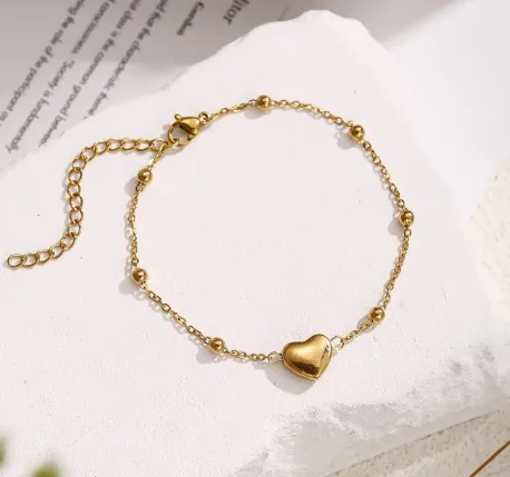 Wholesale Vacation Classic Style Heart Shape 304 Stainless Steel Cable Chain Bracelets In Bulk