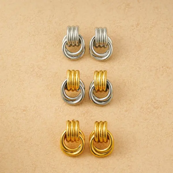 Wholesale 1 Pair Casual Classic Style Double Ring Copper Drop Earrings