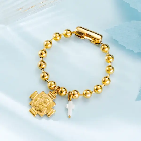 Wholesale PVD Coated Real Gold Plated 24K 18K Gold Portrait Cross 304 Stainless Steel Retro Simple Style Waterproof Non Tarnish 304 Stainless Steel Bracelets