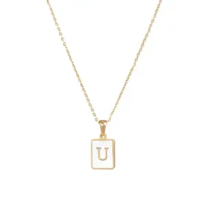 Fritillary Letter Square Pendant Necklace-Gold-Letter U