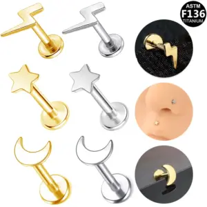 1 Piece Lip Rings Casual Star Moon Pure Titanium Titanium Alloy 14K Gold Plated White Gold Plated Lip Rings Ear Cartilage Rings & Studs